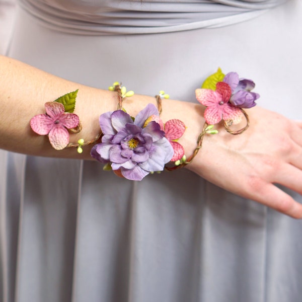 Flower Wrap Cuff - Customizable Flower Arm Band, Floral Corsage, Fairy Bracelet