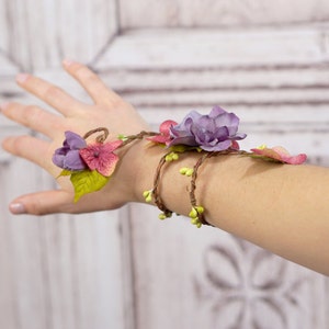 Flower Wrap Cuff Customizable Flower Arm Band, Floral Corsage, Fairy Bracelet image 2