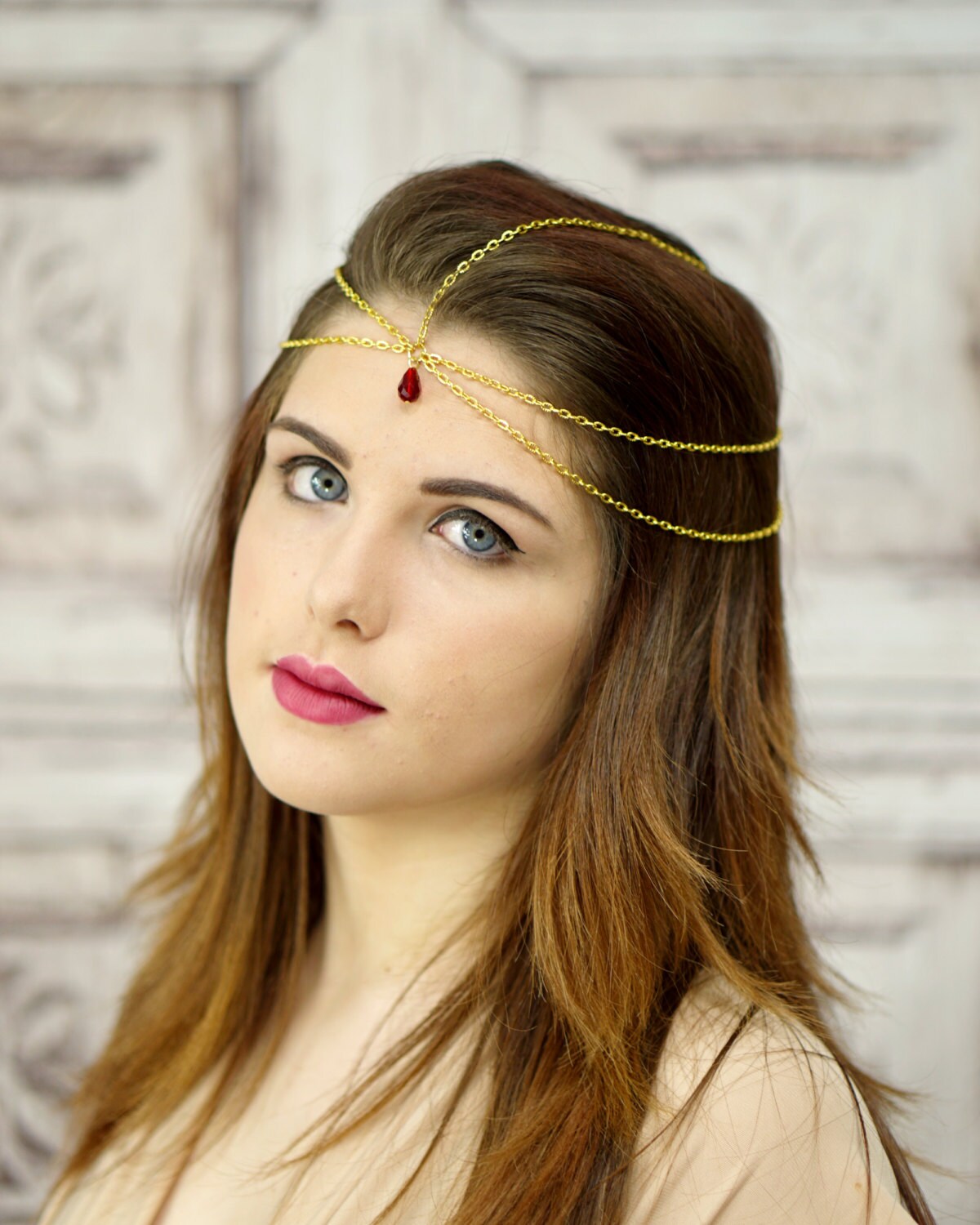 Gold and Crystal Head Chain Medieval Headpiece Boho Etsy