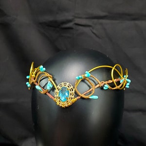Woodland Elven Circlet, Blue and Gold, Fairy Crown, Costume Headdress, Tiara, Cosplay image 3