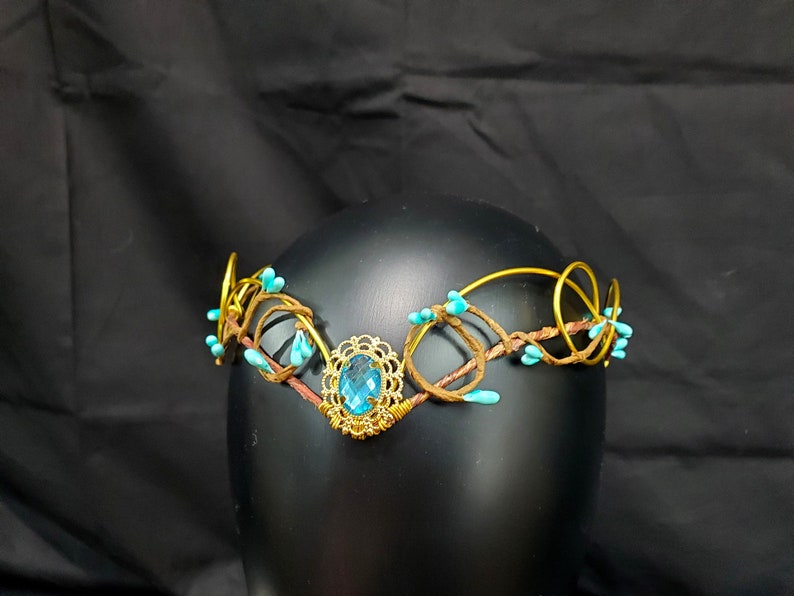 Woodland Elven Circlet, Blue and Gold, Fairy Crown, Costume Headdress, Tiara, Cosplay image 3