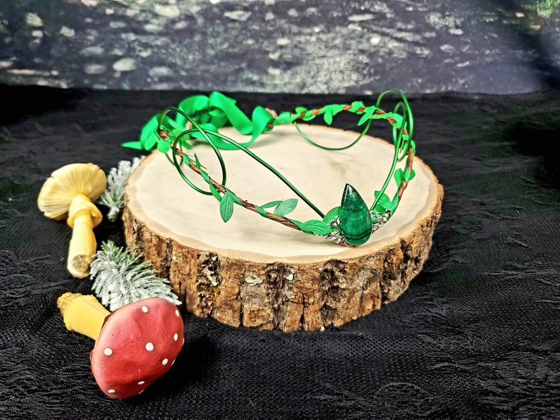 Green Malachite Woodland Tiara, Natural Gemstone Crown, Green Fairy Circlet Diadem image 1