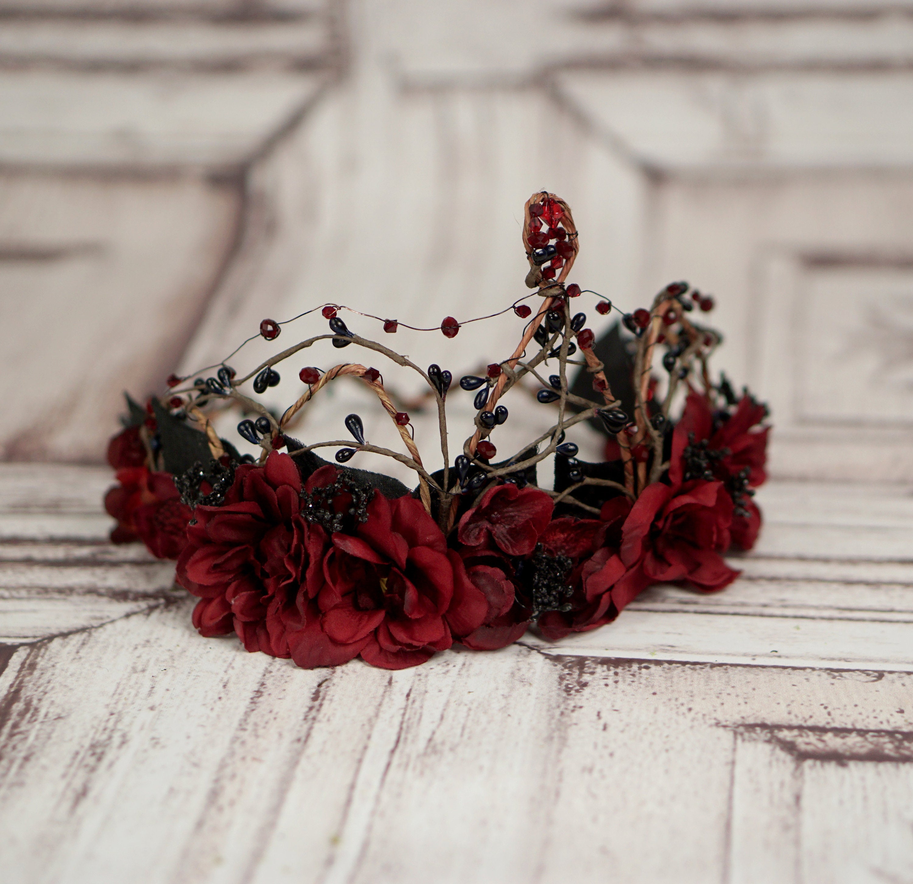 Ruby Red and Black Flower Crown Elven Crown Headpiece Gothic Etsy