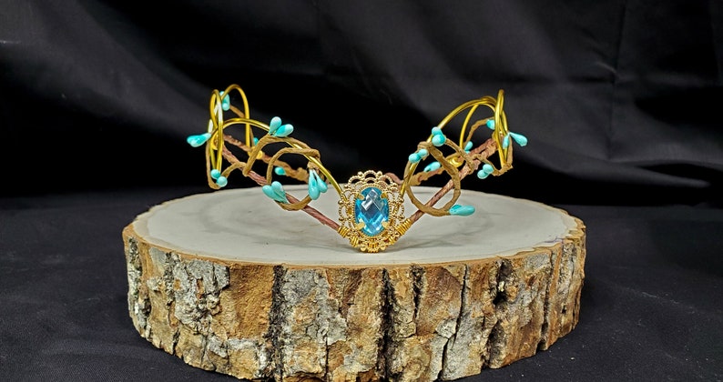 Woodland Elven Circlet, Blue and Gold, Fairy Crown, Costume Headdress, Tiara, Cosplay image 1