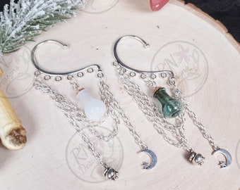 Magic Potion Silver Ear Cuff, Ear Hanger Earring, Choose Your Crystal Color, Ear Wrap, Dangle Ear Wrap, Elven, Fairy Earring