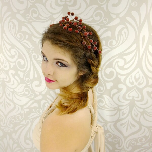 Boho Headband, Berry Branch Headband, Mori-kei, Bridal headband, Fairy, Gold Berry Headband, Red Berry Headband, Assorted Colors