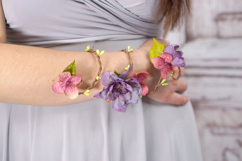 Flower Wrap Cuff Customizable Flower Arm Band, Floral Corsage, Fairy Bracelet image 4