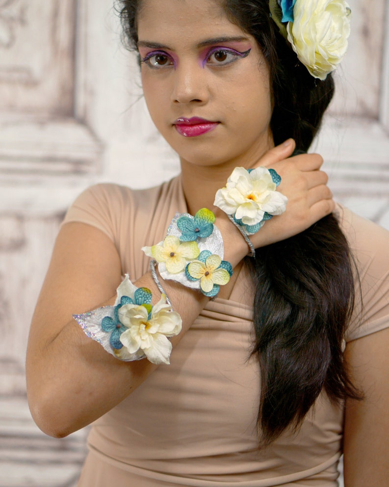 Flower Wrap Cuff Flower Arm Band Blue and White Bracelet Etsy