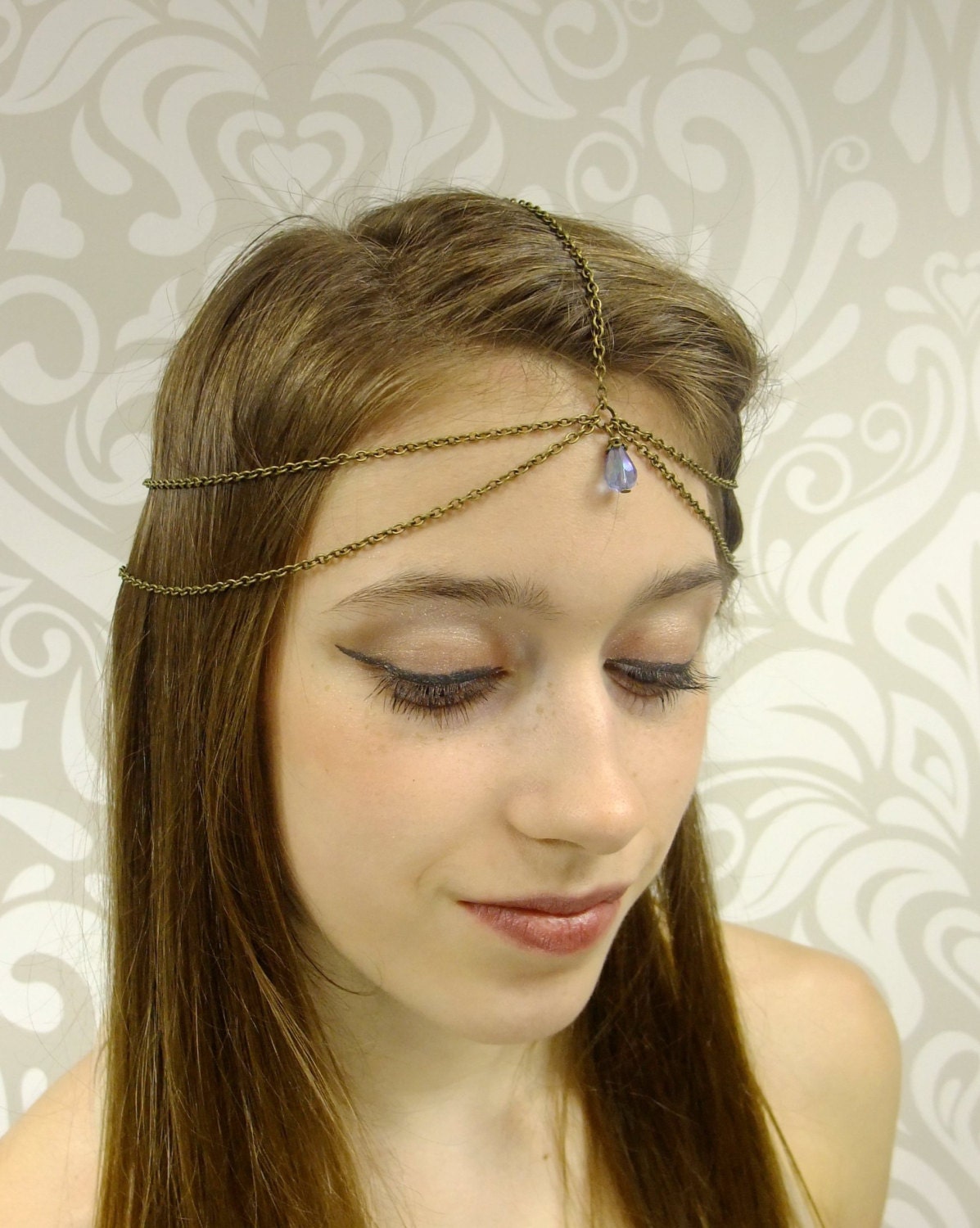 Antiqued Brass and Periwinkle Headchain Free USA Shipping - Etsy