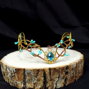 Woodland Elven Circlet, Blue and Gold, Fairy Crown, Costume Headdress, Tiara, Cosplay image 6