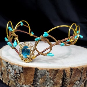 Woodland Elven Circlet, Blue and Gold, Fairy Crown, Costume Headdress, Tiara, Cosplay image 8