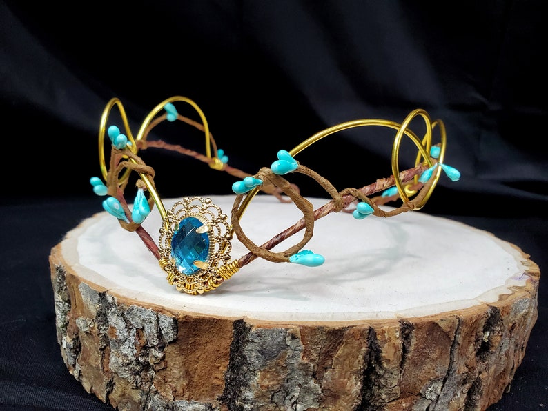 Woodland Elven Circlet, Blue and Gold, Fairy Crown, Costume Headdress, Tiara, Cosplay image 8