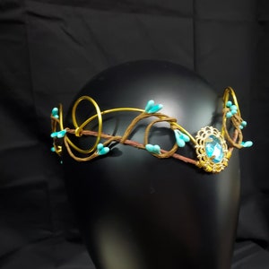 Woodland Elven Circlet, Blue and Gold, Fairy Crown, Costume Headdress, Tiara, Cosplay image 2