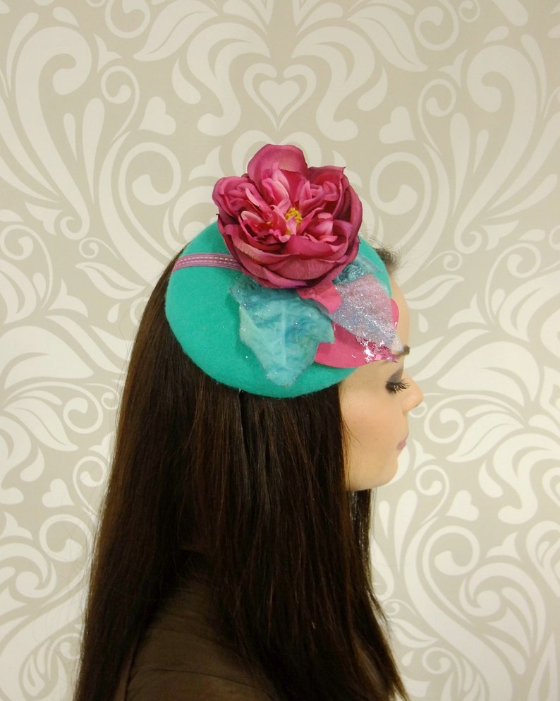 Fuchsia and Teal Pillbox Hat Teal Button Hat Kentucky Derby Etsy