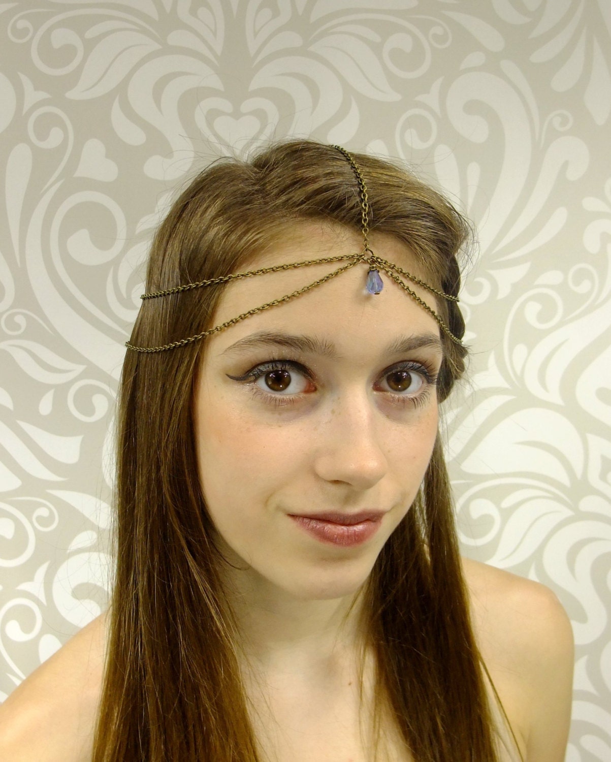 Antiqued Brass and Periwinkle Headchain Free USA Shipping - Etsy