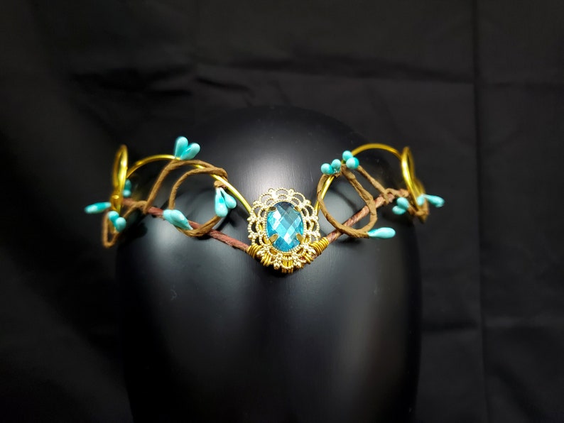 Woodland Elven Circlet, Blue and Gold, Fairy Crown, Costume Headdress, Tiara, Cosplay image 5