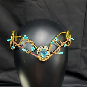 Woodland Elven Circlet, Blue and Gold, Fairy Crown, Costume Headdress, Tiara, Cosplay image 4