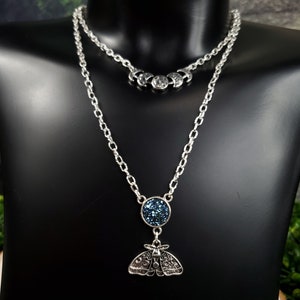 Silver Moth Moon Phase layered Necklace, Silver Chain Necklace image 6