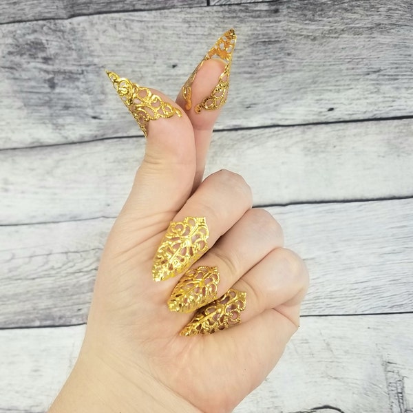 Nail Claws - Gold Filigree Claws - Nail Armor - Handmade Gold Nails