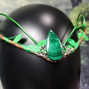 Green Malachite Woodland Tiara, Natural Gemstone Crown, Green Fairy Circlet Diadem image 6