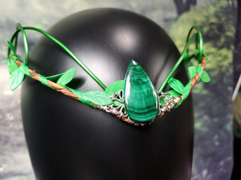 Green Malachite Woodland Tiara, Natural Gemstone Crown, Green Fairy Circlet Diadem image 6