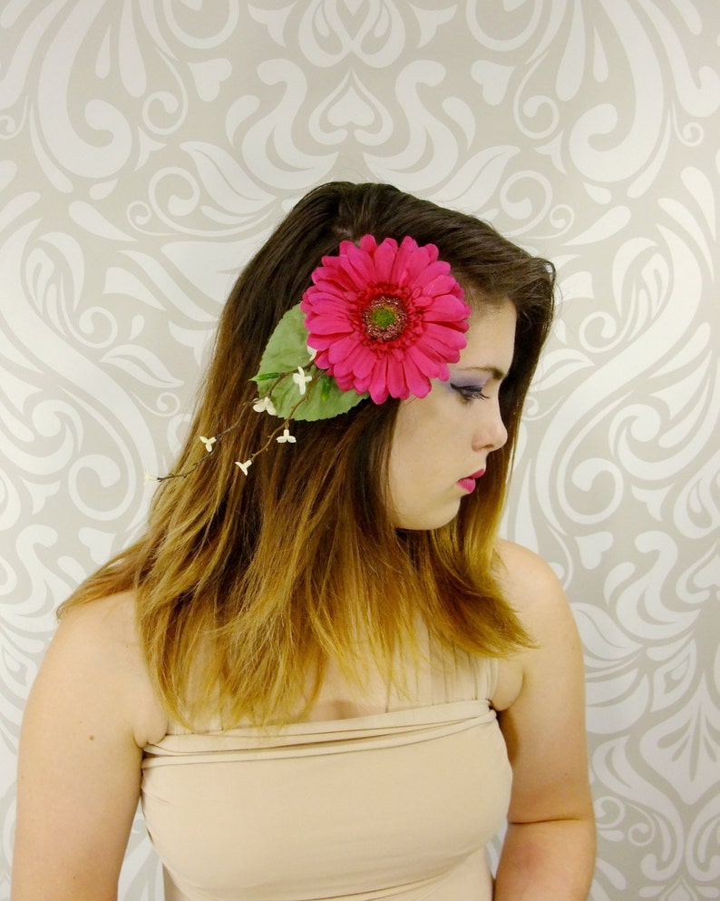 Hot pink hair clip bridal hair bridesmaid hair clip gerbera etsy