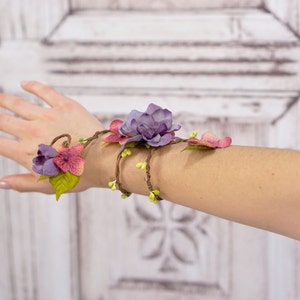 Flower Wrap Cuff Customizable Flower Arm Band, Floral Corsage, Fairy Bracelet image 3