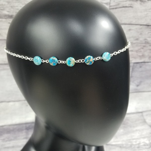 Turquoise Circlet - Silver and Blue Headchain - Turquoise Necklace - Ready to Ship