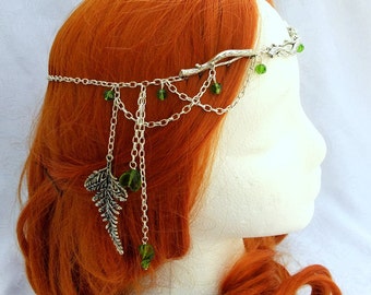 Forest Elf Branch and Fern Silver Chain Woodland Circlet