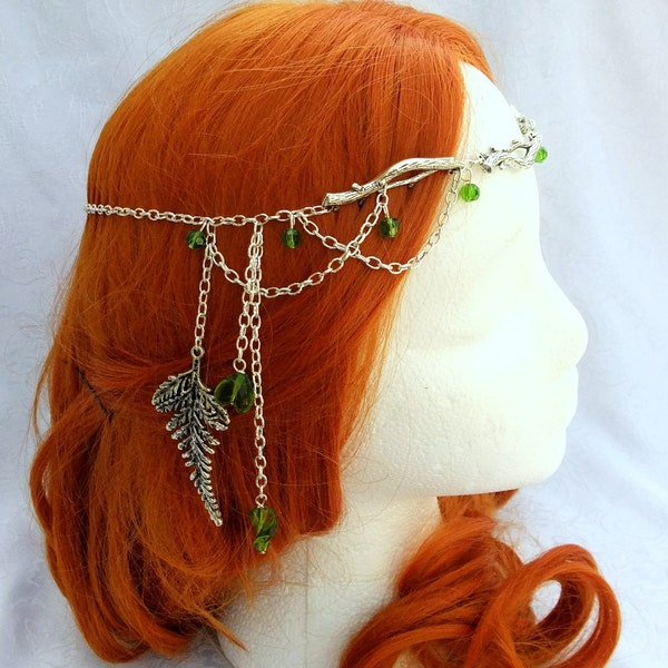 Forest Elf Branch and Fern Silver Chain Woodland Circlet