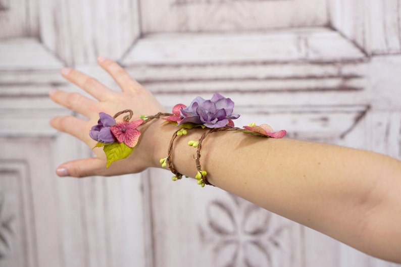 Flower Wrap Cuff Customizable Flower Arm Band, Floral Corsage, Fairy Bracelet image 2