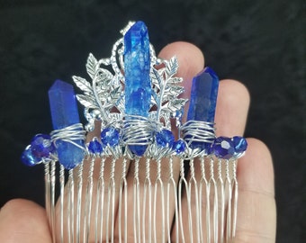 Blue Crystal Point Hair Comb