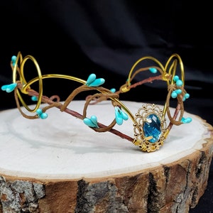 Woodland Elven Circlet, Blue and Gold, Fairy Crown, Costume Headdress, Tiara, Cosplay image 7
