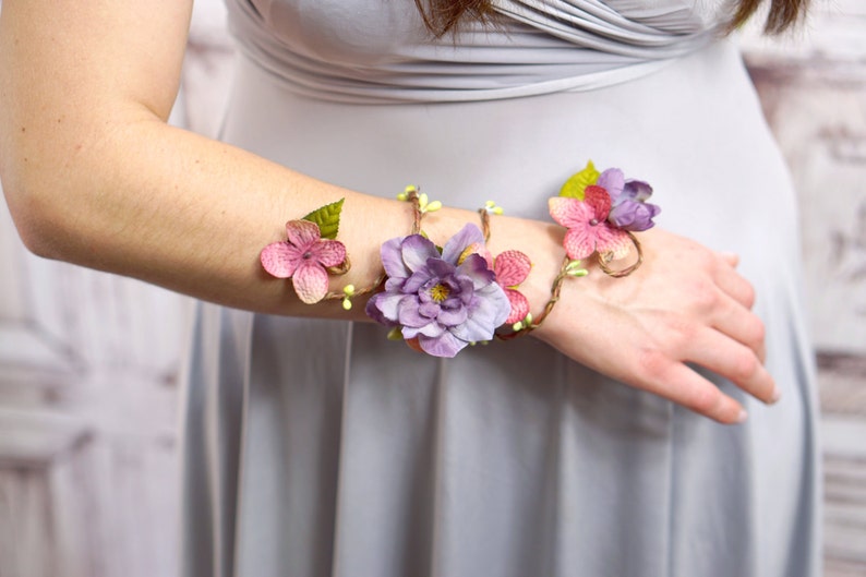 Flower Wrap Cuff Customizable Flower Arm Band, Floral Corsage, Fairy Bracelet image 1