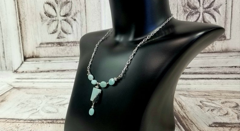 Unique Natural Stone Necklace Mint Necklace Natural Amazonite Free Shipping