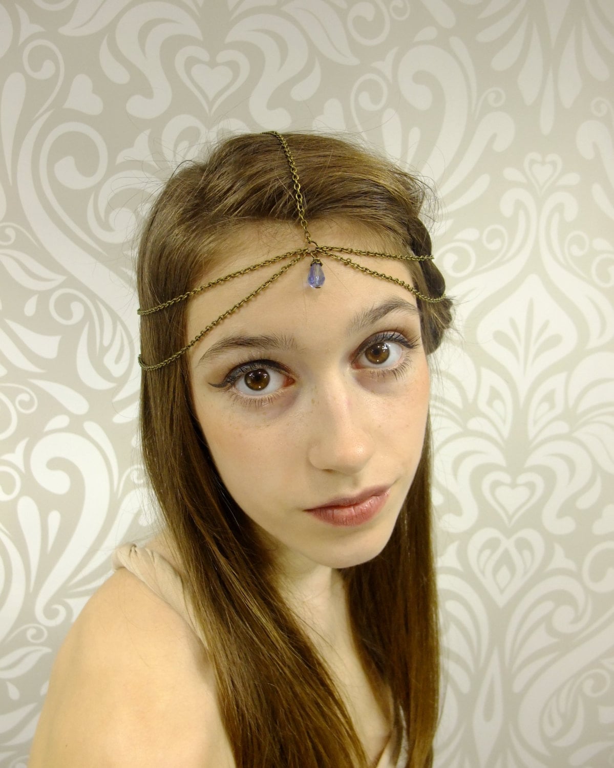 Antiqued Brass and Periwinkle Headchain Free USA Shipping - Etsy