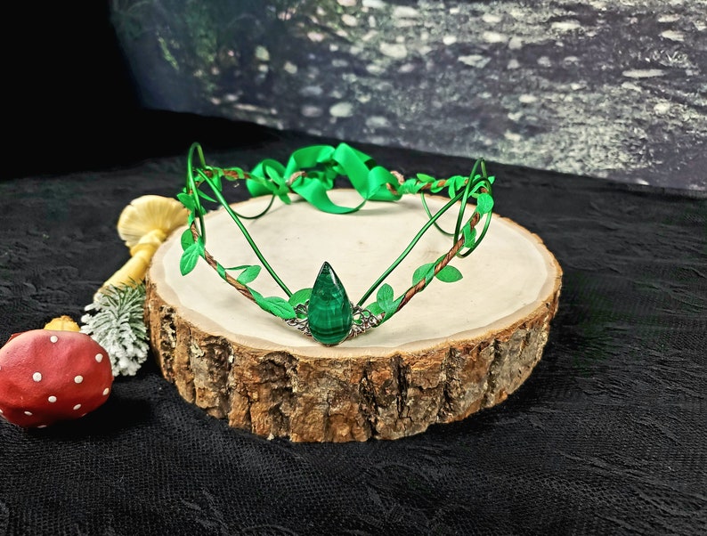 Green Malachite Woodland Tiara, Natural Gemstone Crown, Green Fairy Circlet Diadem image 5