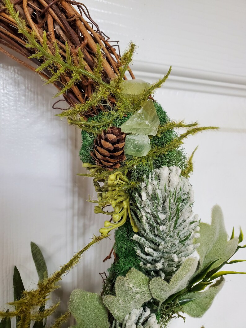 Suncatcher Wreath, Magical Forest Fairy Portal Wreath, Green Succulents, Green Calcite, Wall Art Home Decor image 7