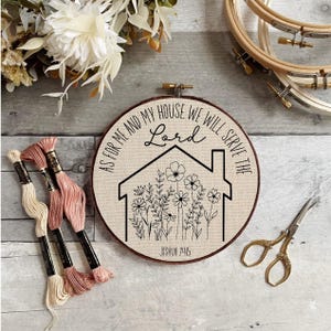 My House Will Serve The Lord Embroidery Floral Printable Pattern, Embroidery Pattern, Religious Hand Embroidery Pattern, PDF Download