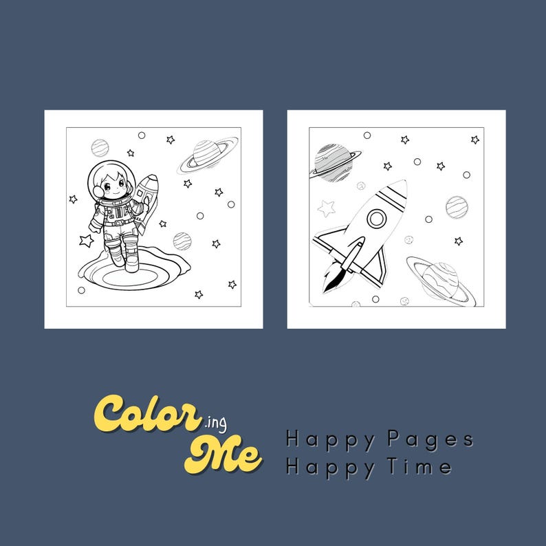 Cutie Space 6 Coloring Pages Etsy