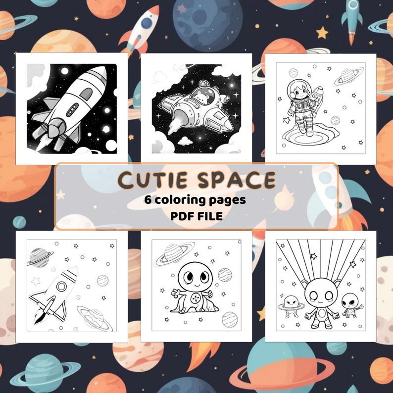 Cutie Space 6 Coloring Pages Etsy