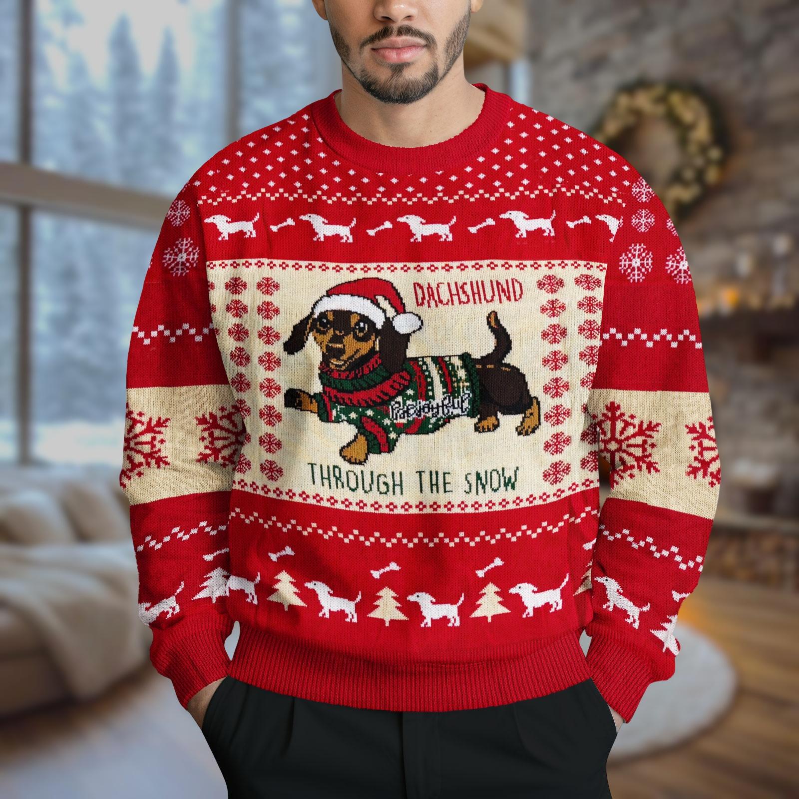 Portrait Petit Chien Teckel Dans Le Panier Sur Fond D'arbre De Noël De Fond | Photo Premium