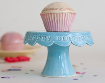 Cupcake Plate - Happy Birthday - Aqua