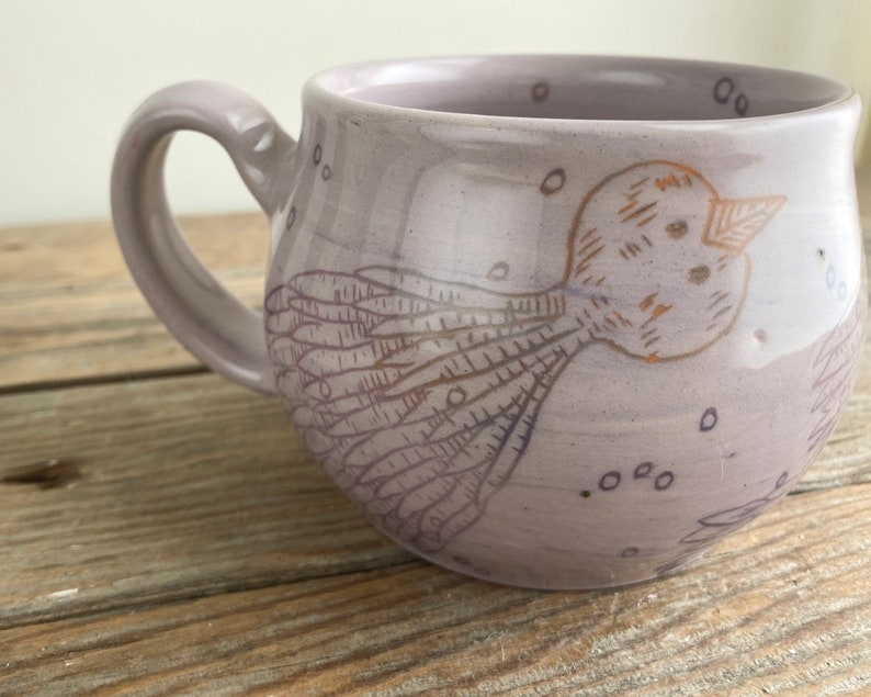 koffiemok folk geïllustreerd handgemaakt vogel kunst aardewerk afbeelding 1