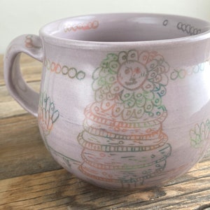 coffee mug folk illustrated handmade floral art pottery image 1