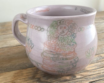 coffee mug - folk - illustrated - handmade - floral - art pottery