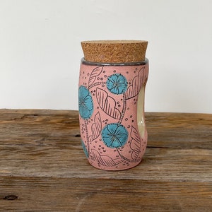 cork jar stash jar tea canister folk illustrated handmade art pottery image 6