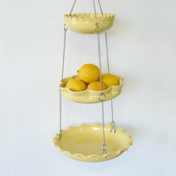 Hanging Kitchen Basket - Set of 3 with UnMatchy Edges - Yellow - MADE TO ORDER.