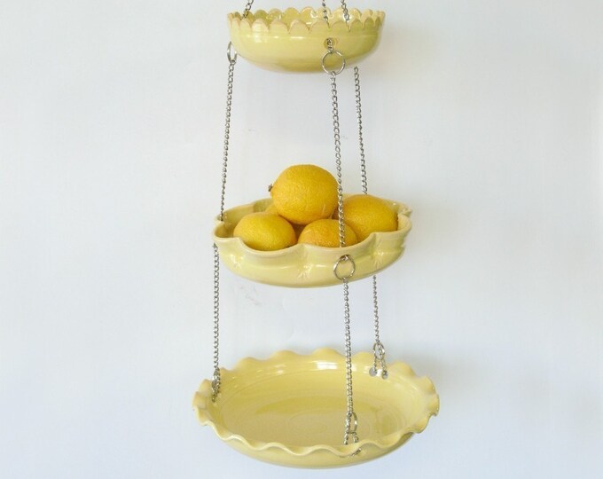Hanging Kitchen Basket Set of 3 With Unmatchy Edges Yellow Etsy