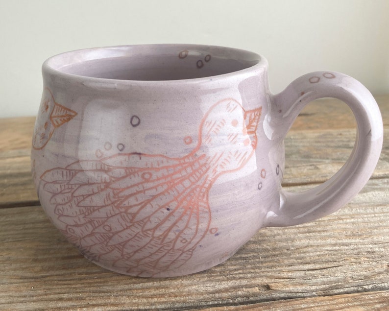 coffee mug folk illustrated handmade bird art pottery image 4
